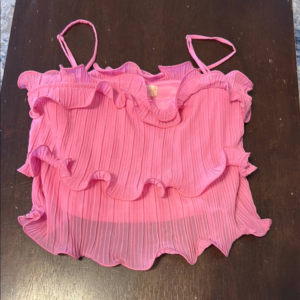 Altar'd State Pink Ruffle Crop Top